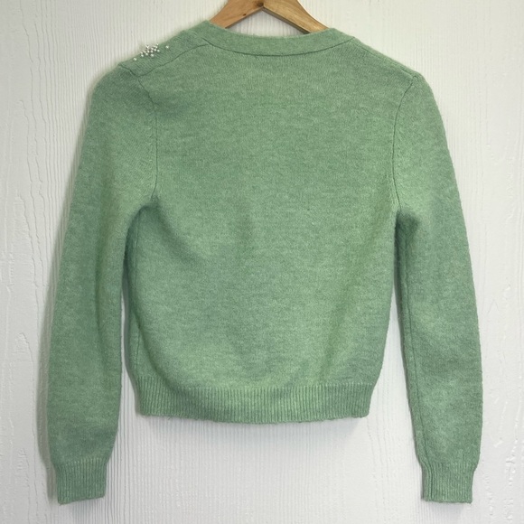 Zara - White Pearl Embellishment Mint Green Button Down Cardigan Size Small - Picture 10 of 10